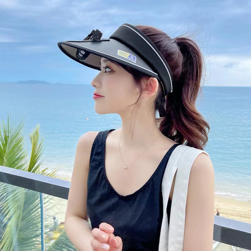 夏季大帽檐防晒帽带风扇帽子可充电防紫外线空顶遮阳帽新款太阳帽 - 图3