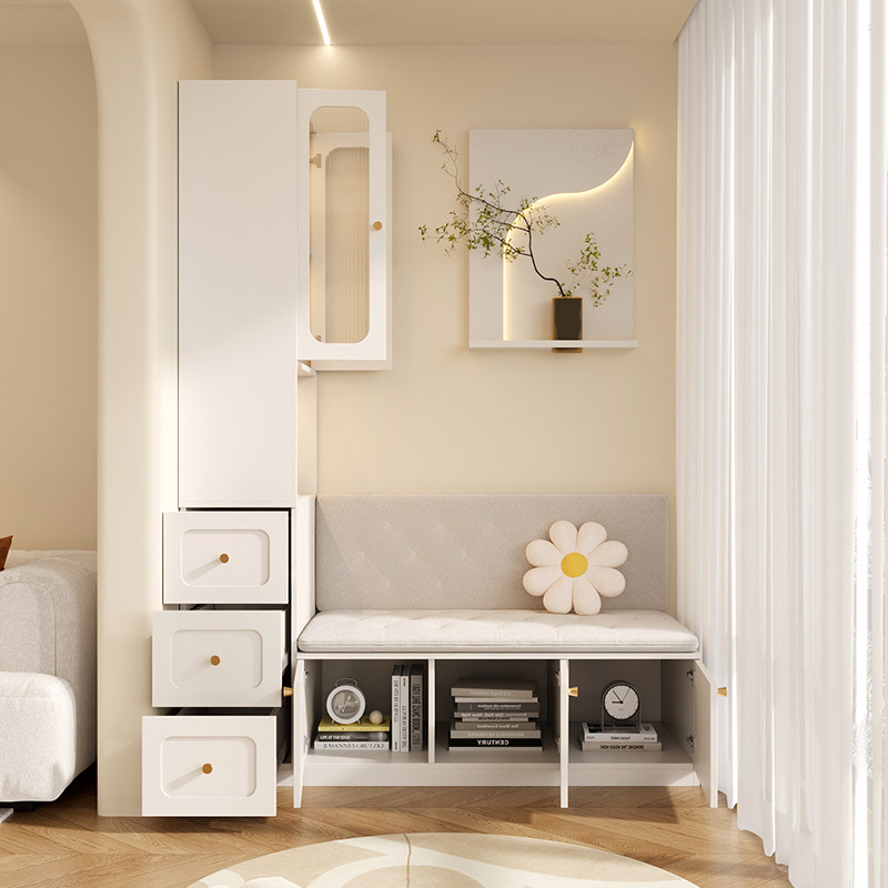 法式奶油风阳台柜小户型客厅家用卡座收纳储物柜一体靠墙书柜定制,淘宝优惠券,粉丝福利购,淘宝优惠卷