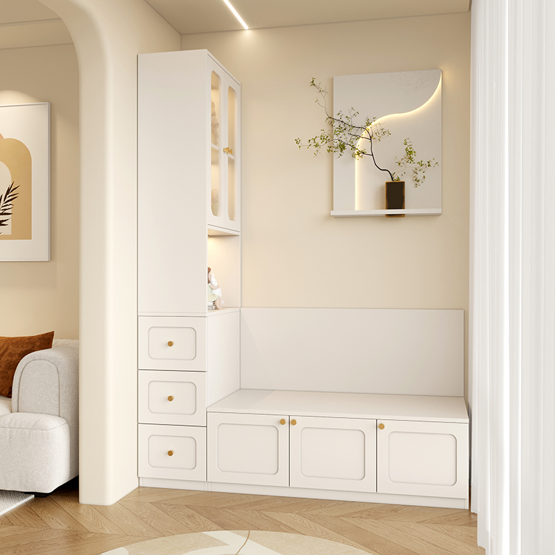 法式奶油风阳台柜小户型客厅家用卡座收纳储物柜一体靠墙书柜定制,淘宝优惠券,粉丝福利购,淘宝优惠卷