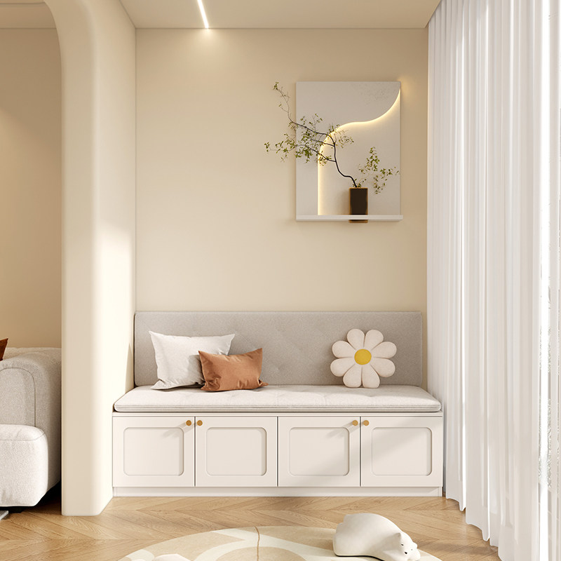 法式奶油风阳台柜小户型客厅家用卡座收纳储物柜一体靠墙书柜定制,淘宝优惠券,粉丝福利购,淘宝优惠卷