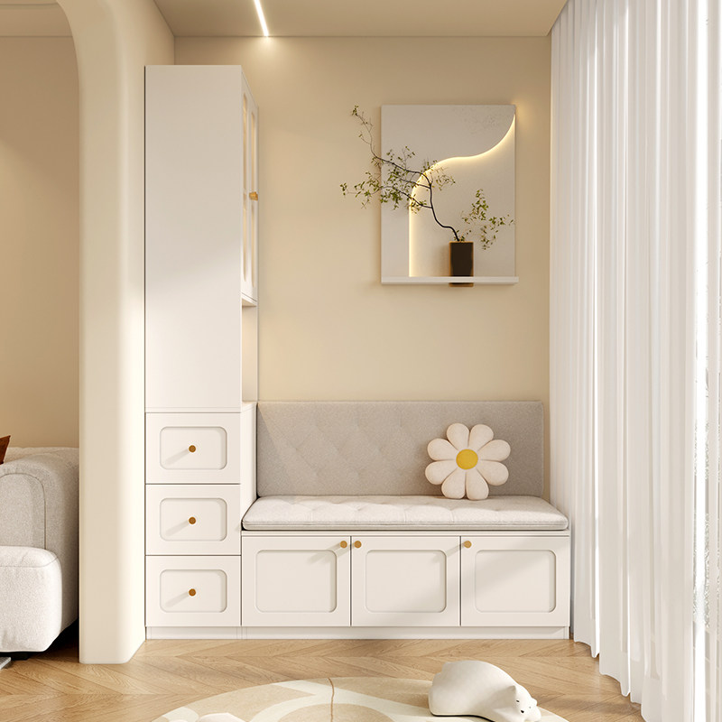 法式奶油风阳台柜小户型客厅家用卡座收纳储物柜一体靠墙书柜定制,淘宝优惠券,粉丝福利购,淘宝优惠卷