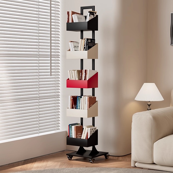 Living room invisible floor-standing children's bookshelf storage rack movable home iron corner storage cabinet display rack bookcase