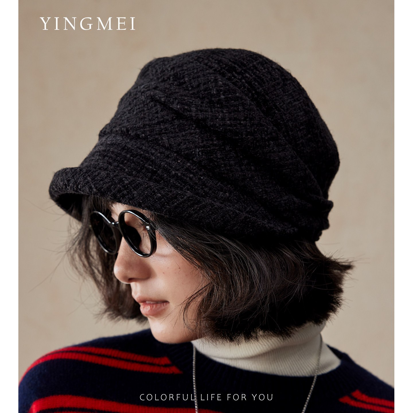 盈妹经典松弛感丨高级感红色卷边小檐渔夫帽妈妈冬季加厚女士盆帽,淘宝优惠券,粉丝福利购,淘宝优惠卷