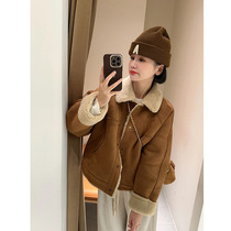 Lamb wool coat female lamb suede plus suede 2023 autumn winter new exploits wearing a high level sense Korean ensemble superlooking