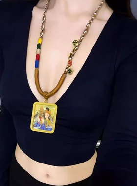 西藏唐卡吊坠扎基拉姆手绘描金