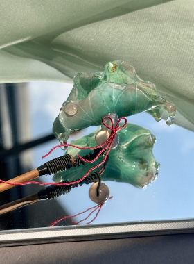 原创手作古风荷叶盘发竹簪子清新淡雅玉葫芦发簪小众仙女汉服发饰
