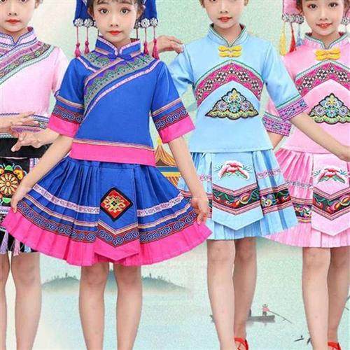三月三壮服儿童广西壮族歌圩节舞蹈表演服男童女童少数民族演出服-图0