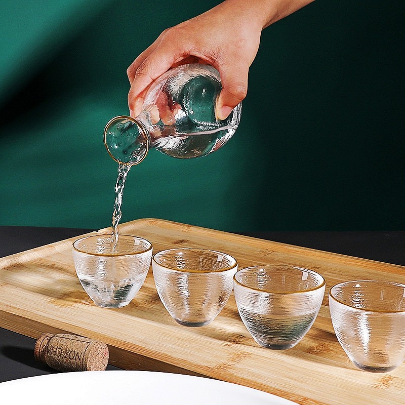 日式家用酒具小白酒杯温酒器烫酒壶一两果酒杯玻璃清酒壶套装古风