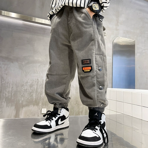 Вельветовый пуховик для мальчиков, утепленные детские зимние бархатные штаны, коллекция 2022