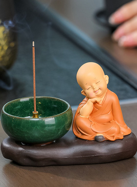 蕊杰禅意慧能小和尚家居摆件桌面装饰品檀香沉香薰炉盘香线香香