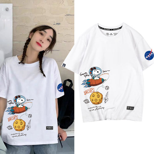 nasa联名宇航员T恤女2025夏装纯棉半袖涂鸦设计感ins情侣装短袖潮 - 图0