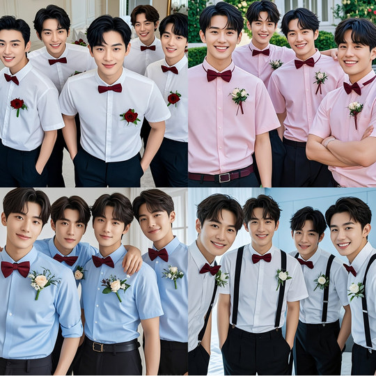 伴郎服兄弟装男夏季长袖衬衫套装大码短袖白衬衣西式结婚兄弟团服