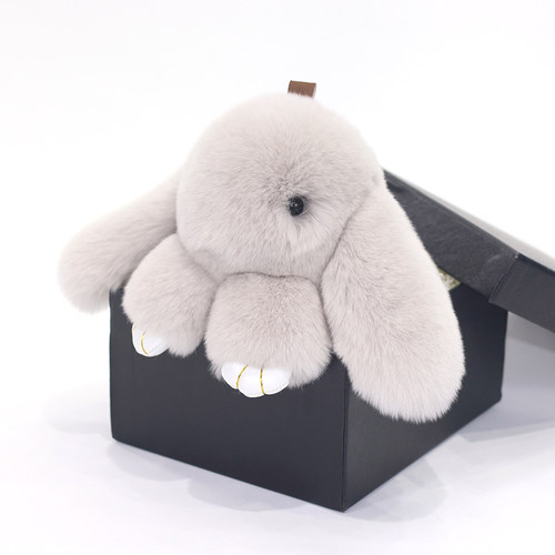 正版獭兔毛装死挂饰兔挂件毛绒包包皮草呆萌迷你版小兔子车钥匙扣 - 图0