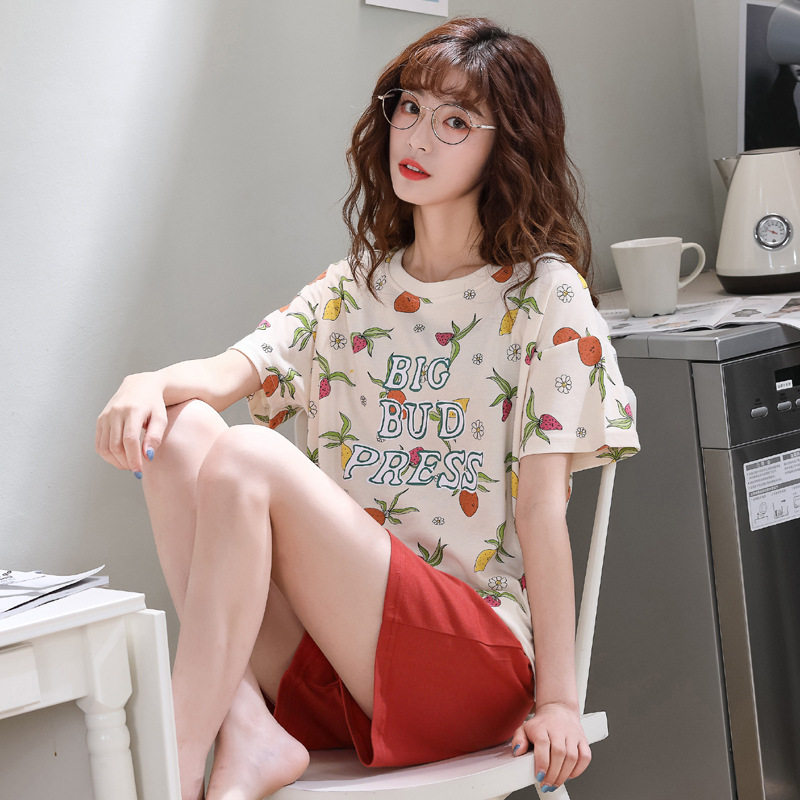 夏季纯棉短袖短裤两件套装宽松睡裙 戎鹃睡衣/家居服套装