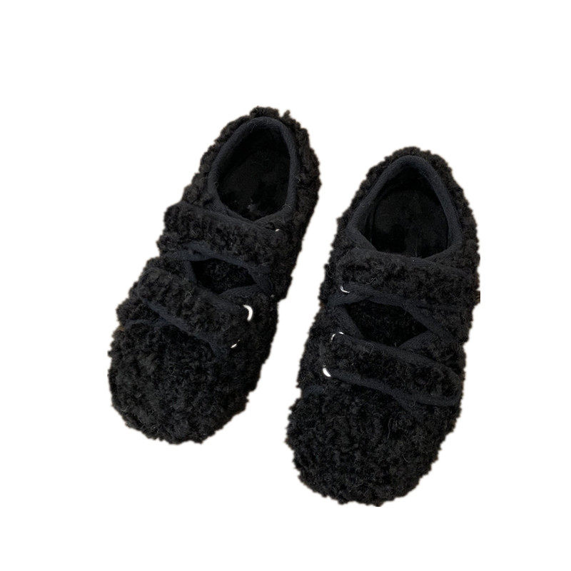 网红毛毛鞋女冬外穿2022秋冬新款百搭加绒保暖一脚蹬魔术贴豆豆鞋,淘宝优惠券,粉丝福利购,淘宝优惠卷