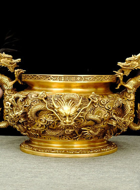 铜香炉九龙鼎摆件大号居家用客厅熏炉室内中式佛堂祠堂双龙聚宝盆