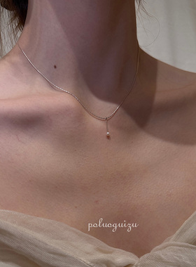 心性纯然原创极简s925银天然强光正圆珍珠极细锁骨链项链日常精致