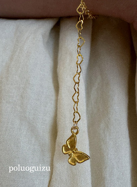 永恒的蝴蝶原创美国14k注金闪亮爱心链可调节手链日常精致叠戴