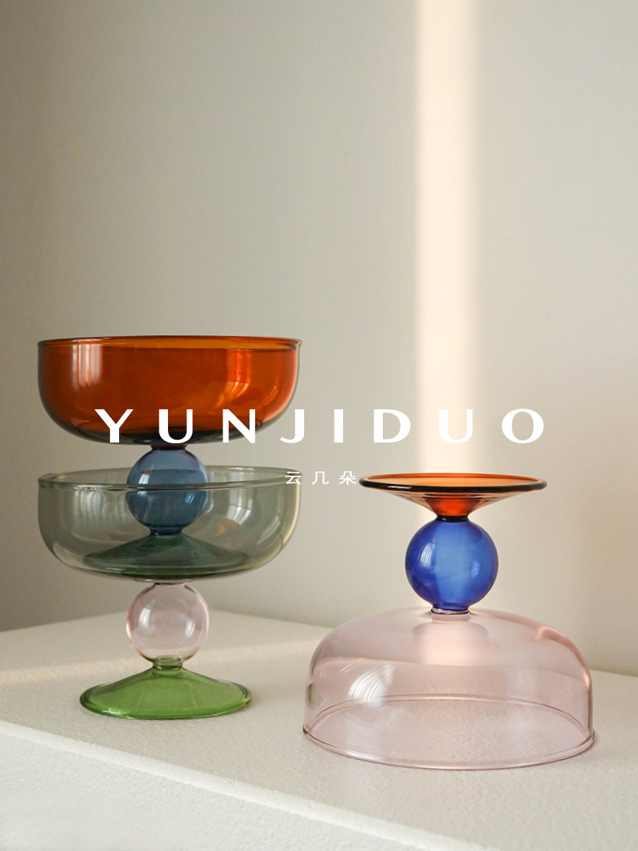 云几朵 拼色复古耐热玻璃酒杯礼物质感网红咖啡果汁甜品碗冰沙杯 - 图3
