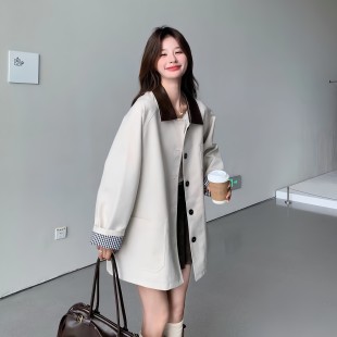 小个子中长款外套百搭韩版拼接风衣