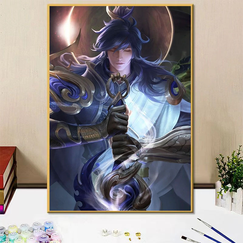 王者荣耀男英雄李信diy数字油画手绘填色涂鸦画卧室装饰挂画礼物
