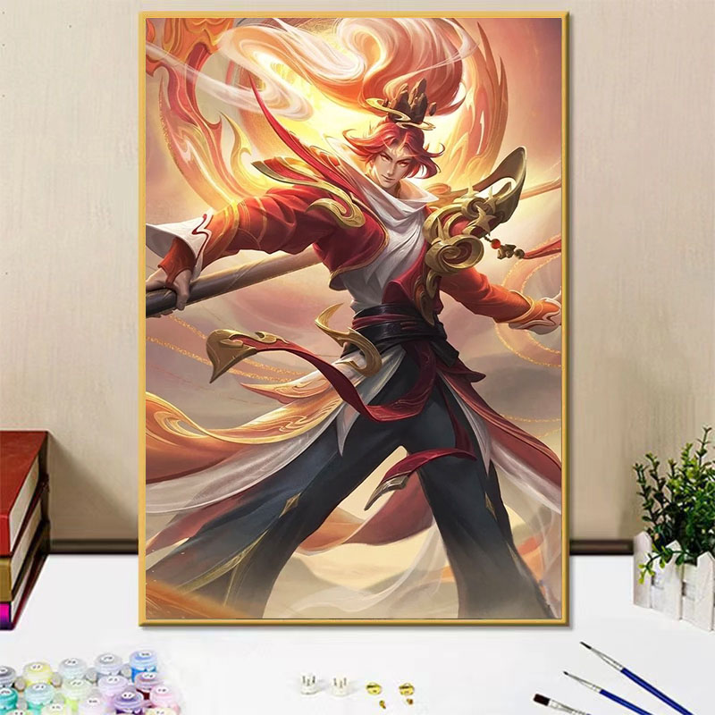 王者荣耀男英雄韩信diy数字油画手绘填色涂鸦画画卧室装饰画礼物