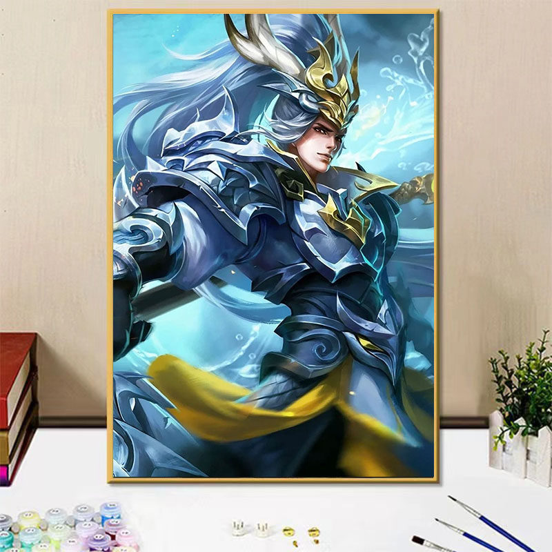 王者荣耀男英雄韩信diy数字油画手绘填色涂鸦画画卧室装饰画礼物