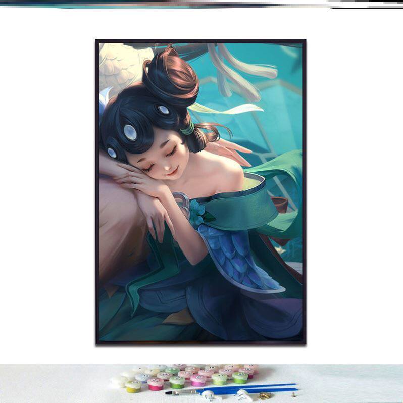 王者荣耀 小乔天鹅之梦游戏人物diy数字油画丙烯颜料手绘填色画画