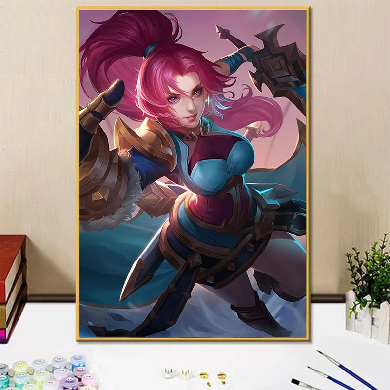 王者荣耀女英雄花木兰diy数字油画手绘填色画卧室装饰画生日礼物