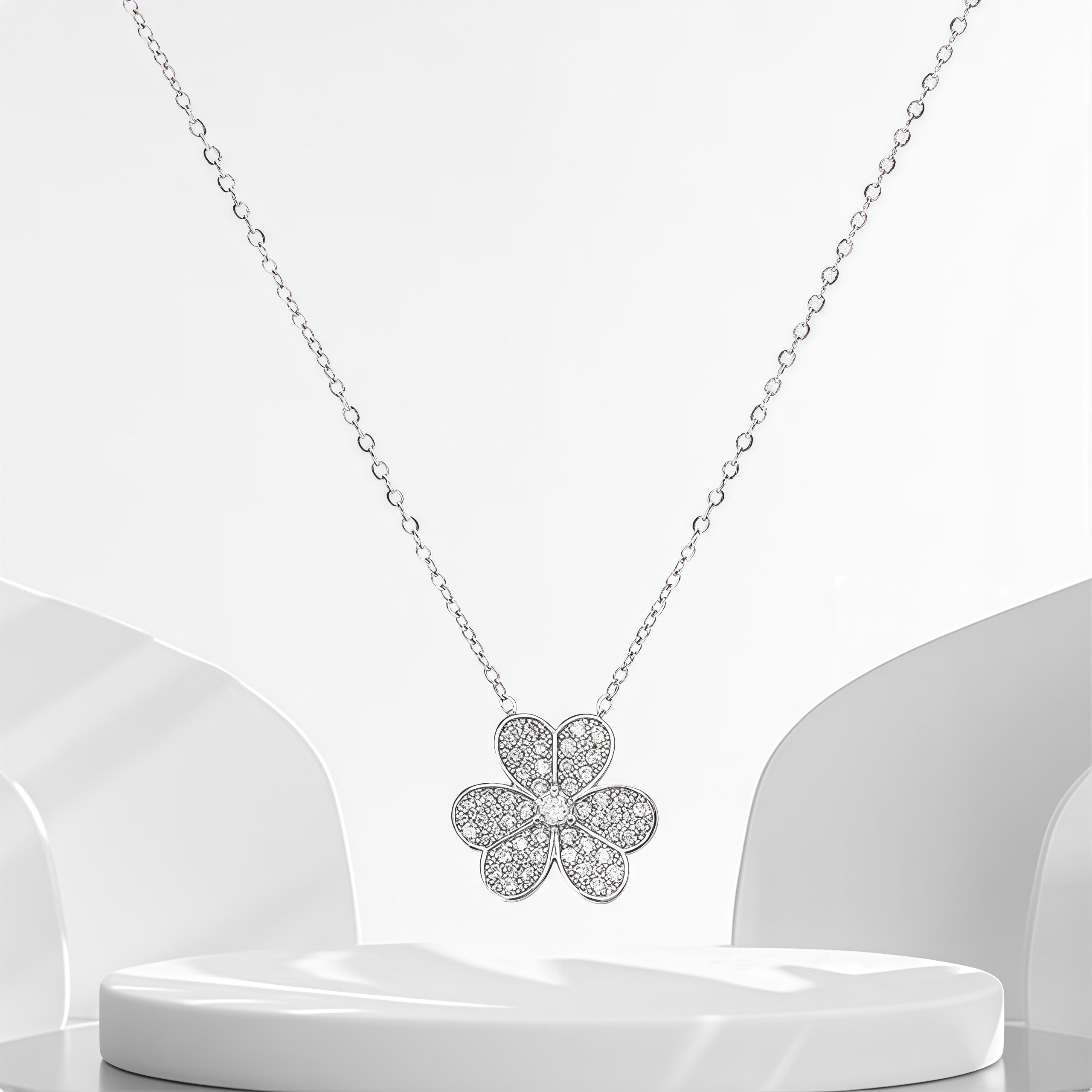 官网正品纯银满钻三叶草项链女S925银轻奢小众玫瑰金锁骨链送女友,淘宝优惠券,粉丝福利购,淘宝优惠卷