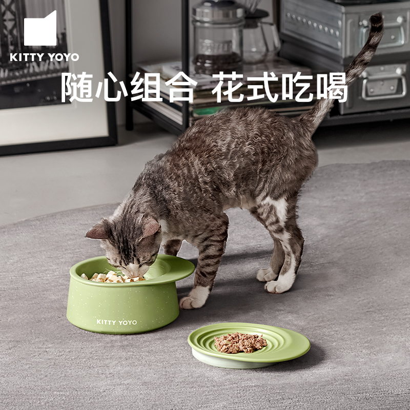 kittyyoyo猫碗陶瓷狗碗猫食盆宠物碗猫粮碗猫咪碗猫水碗猫盆食盆 - 图0