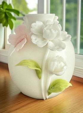 陶瓷摆件手工捏花网红花瓶小口径迷你花瓶花插高颜值家居插花摆件