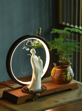 新中式客厅玄关创意摆件小和尚禅意流香茶桌办公室绿植盆栽装饰品