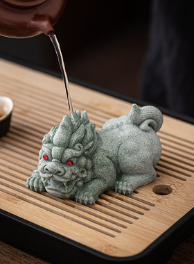 青砂石貔貅一对公母小号招财创意客厅办公桌面装饰品茶桌茶宠摆件