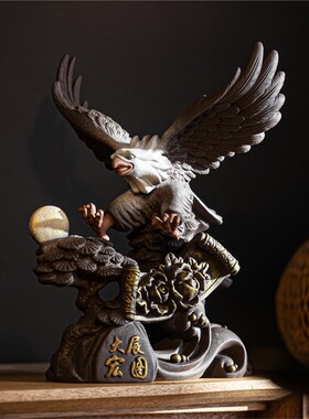 创意大展宏图雄鹰摆件陶瓷老鹰大鹏展翅中式客厅玄关办公室装饰品
