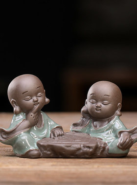 陶瓷小摆件历史人物中式禅意下棋小和尚装饰品家居书房桌面工艺礼