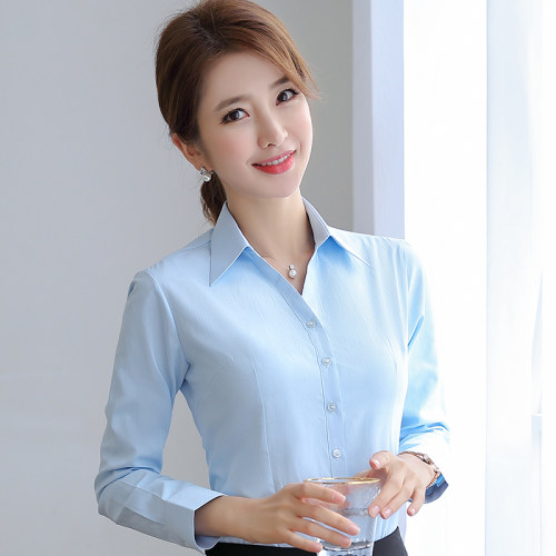 白衬衫女全棉免烫长袖职业正装工作服工装衬衣韩版寸衫修身套装 - 图2