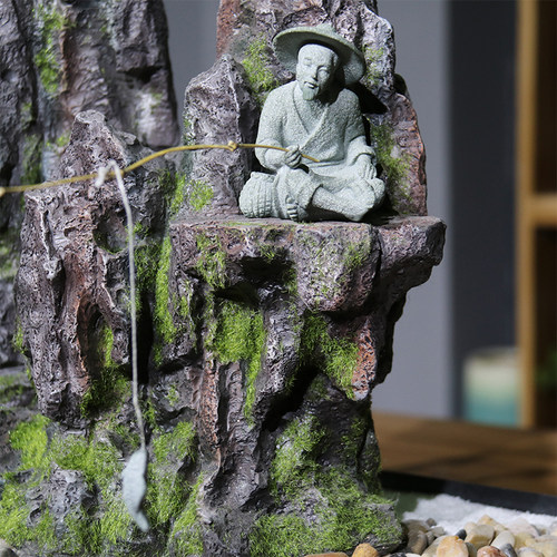 青砂石钓鱼翁摆件鱼缸装饰造景渔翁微景观假山盆景姜太公园艺摆件 - 图1