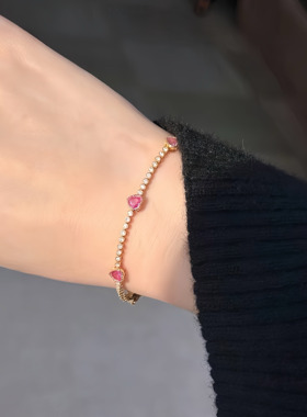 18k粉蓝宝手链爆闪小众