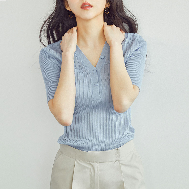 冰丝夏显瘦秋季2020新款v领针织衫 孜莹毛针织衫