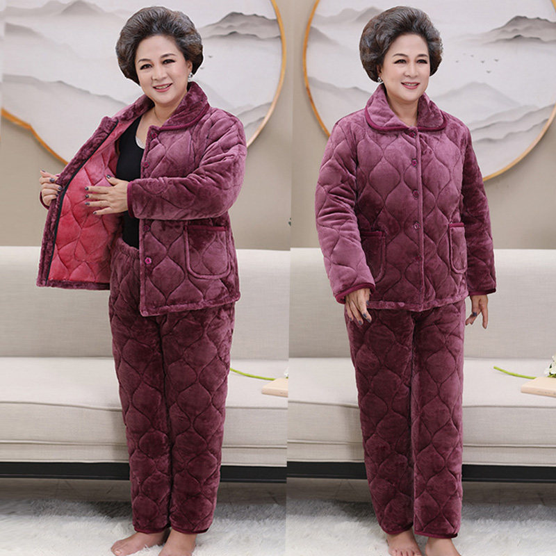 加厚三层夹棉睡衣女冬季中老年胖妈妈大码200斤珊瑚绒保暖家居服,淘宝优惠券,粉丝福利购,淘宝优惠卷