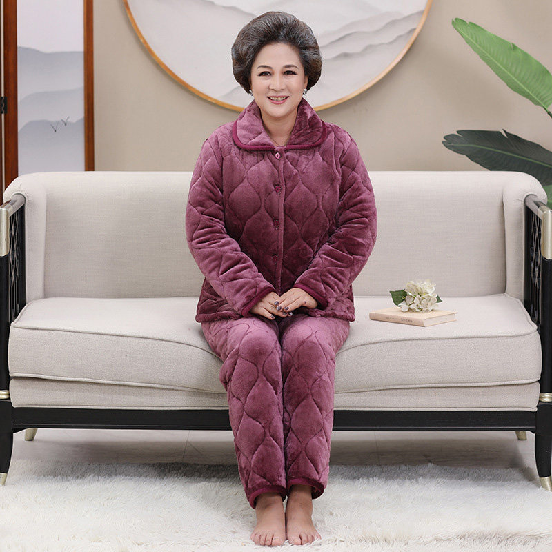 加厚三层夹棉睡衣女冬季中老年胖妈妈大码200斤珊瑚绒保暖家居服,淘宝优惠券,粉丝福利购,淘宝优惠卷