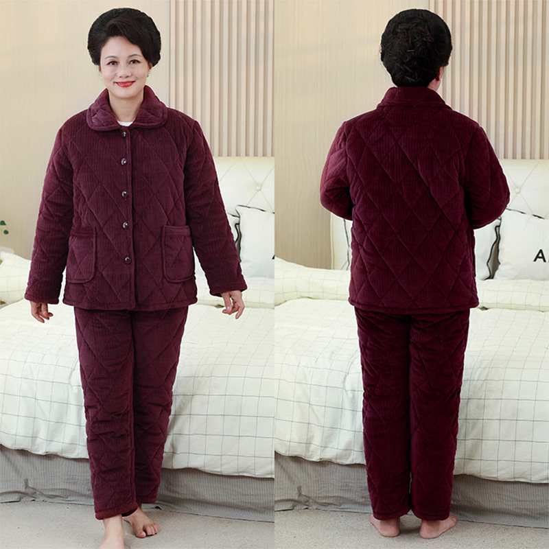 加厚三层夹棉睡衣女冬季中老年胖妈妈大码200斤珊瑚绒保暖家居服,淘宝优惠券,粉丝福利购,淘宝优惠卷