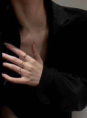 适合胖手的叠戴戒指宽版女粗大号三件套指环小众设计高级感冷淡风