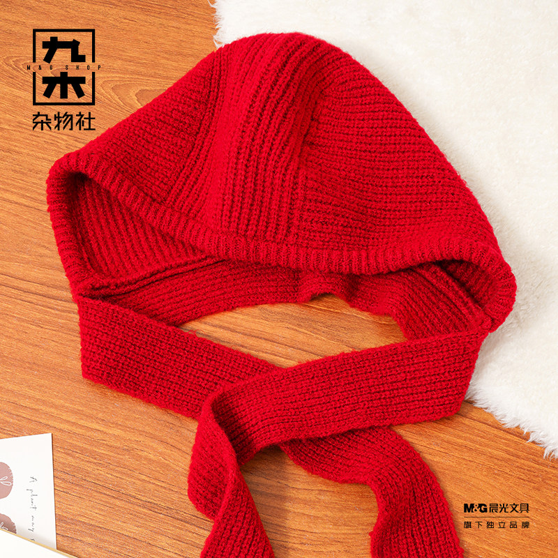 九木杂物社针织围巾小红帽冬季保暖手套红色喜庆围脖女圣诞节礼物