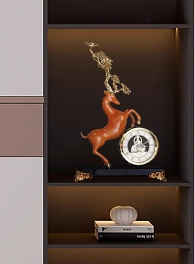 中式高级感宏图有鹿时钟摆件