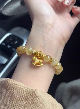 天然黄水晶手串女招财小马盘缠手