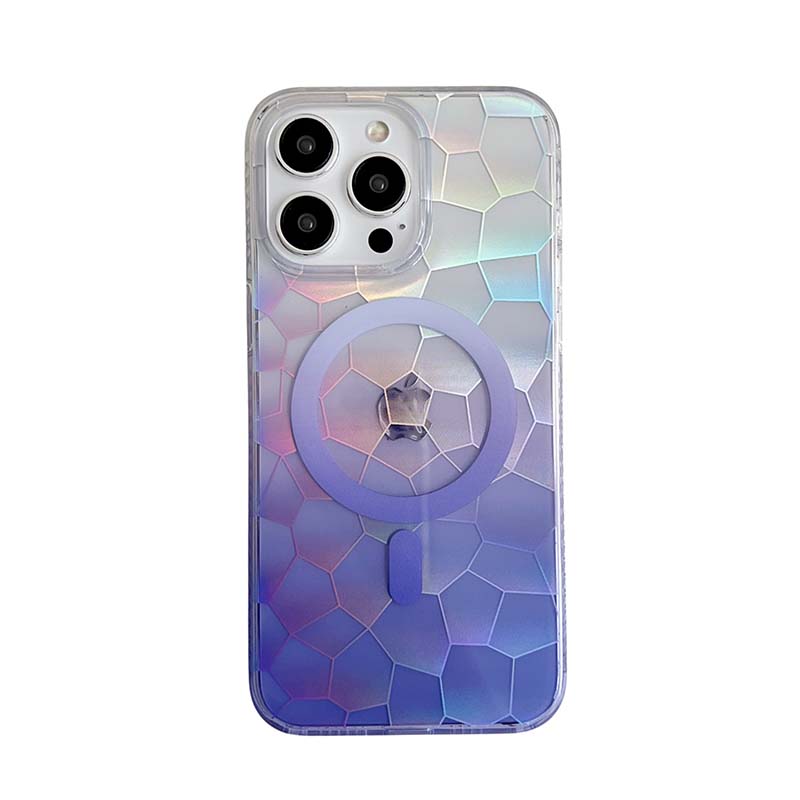 适用苹果15手机壳渐变水立方magsafe磁吸无线充14Promax镭射炫彩iPhone13创意个性防摔12大孔网红保护套新款