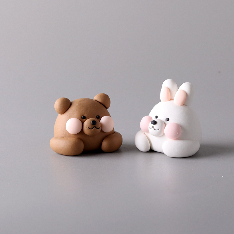 软陶小动物蛋糕装饰摆件小熊兔子老虎小猪公仔玩偶烘焙甜品插件 - 图0