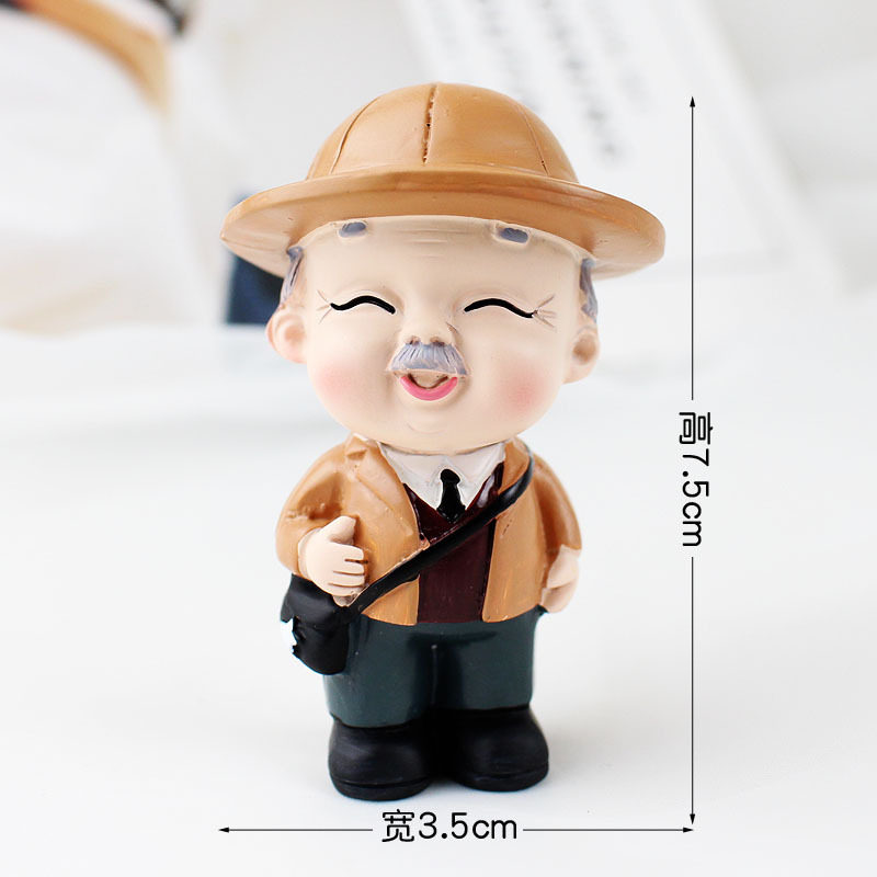 时尚旅行爷爷奶奶蛋糕装饰摆件老人过寿生日烘培甜品台装扮配件